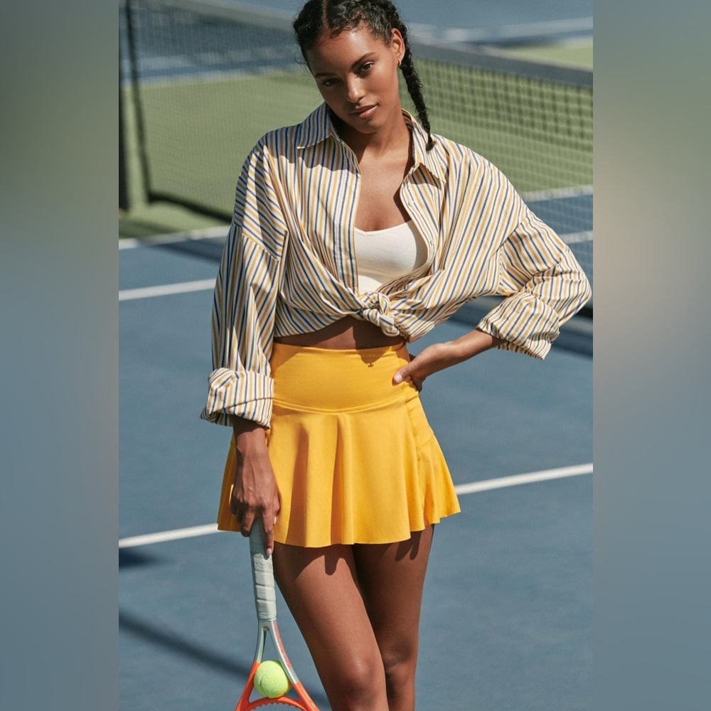FP Movement by Free People Yellow Tennis Skort with Striped Top Styling-
